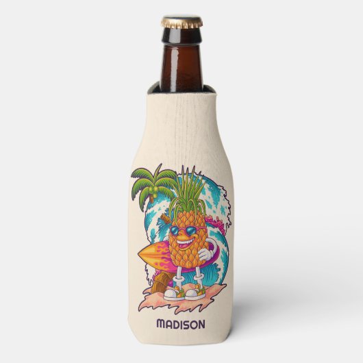 名前をカスタムするサーフィンパイナップル ボトルクーラー (ボトル正面)