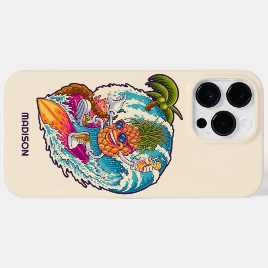 名前をカスタムするサーフィンパイナップル Case-Mate iPhoneケース (裏面 (横))