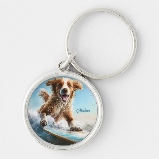 名前をカスタムするサーフィン犬 キーホルダー (正面)