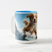 名前をカスタムするサーフィン犬 ツートーンマグカップ (正面左)