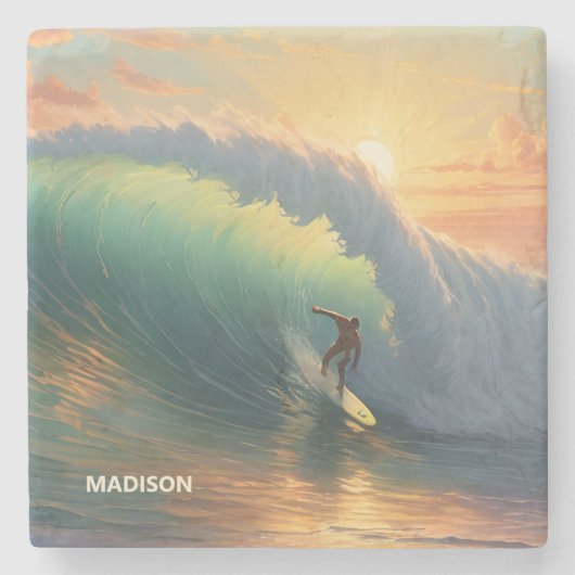 名前をカスタムするサーフィン ストーンコースター (正面)
