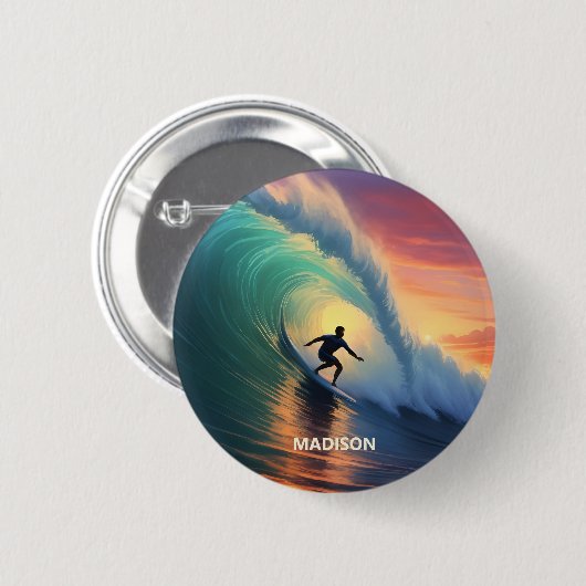 名前をカスタムするサーフィン 缶バッジ (正面&裏面)