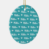 名前をカスタムするシアンカラーラブアイコンベビーブランケット セラミックオーナメント (右)