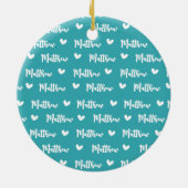 名前をカスタムするシアンカラーラブアイコンベビーブランケット セラミックオーナメント (裏面)