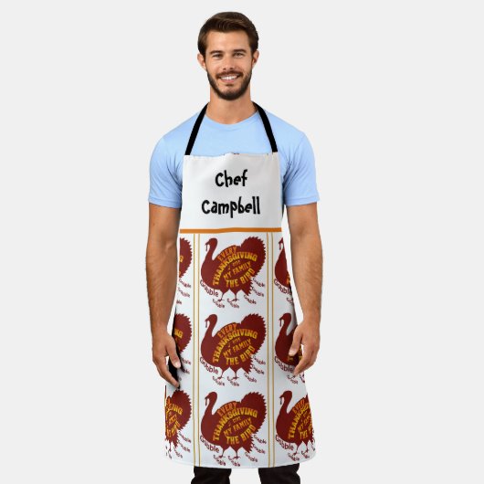 名前をカスタムするシェフサンクスギビングファミリーディナーパーティー エプロン (着用した状態)