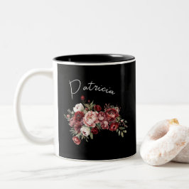 名前をカスタムするシックなブルゴーニュの花 ツートーンマグカップ