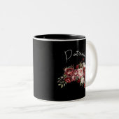 名前をカスタムするシックなブルゴーニュの花 ツートーンマグカップ (正面右)