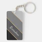 名前をカスタムするシックブラックダークミディアムグレイストライプ キーホルダー (裏面)