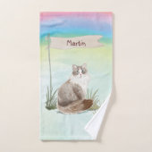 名前をカスタムするシベリアキャットペット バスタオルセット (ハンドタオル)