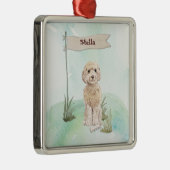 名前をカスタムするシャンパンコカプーペットドッグ メタルオーナメント (右)