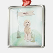 名前をカスタムするシャンパンコカプーペットドッグ メタルオーナメント (左)