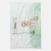 名前をカスタムするシャンパンコックパポペットドッグ キッチンタオル (縦)