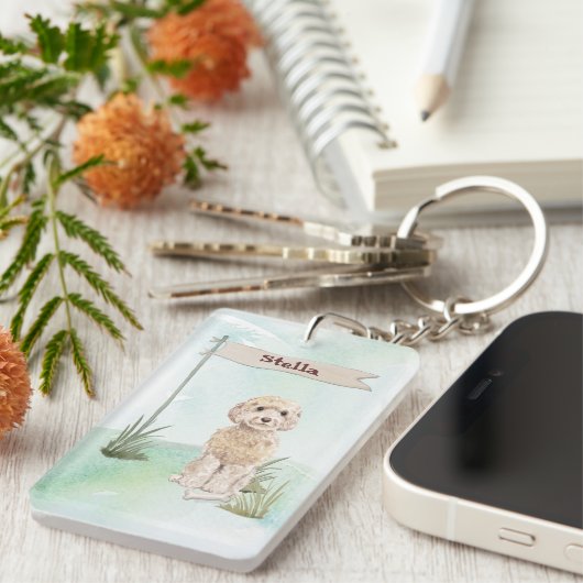 名前をカスタムするシャンパンコックパポペットドッグ キーホルダー (正面右)