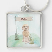 名前をカスタムするシャンパンコックパポペットドッグ キーホルダー (正面)