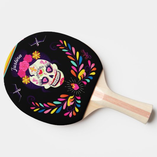 名前をカスタムするシュガースカルの死んだハロウィーンの日 卓球ラケット (横)