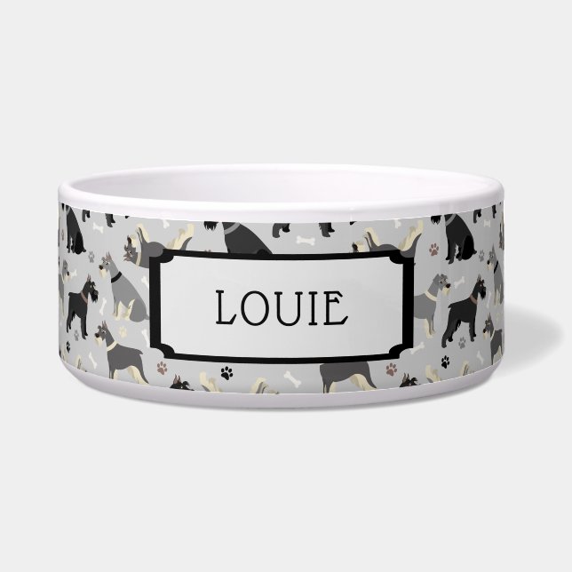 名前をカスタムするシュナウザーポーズアンドボーンズドッグボウル ボウル (正面)