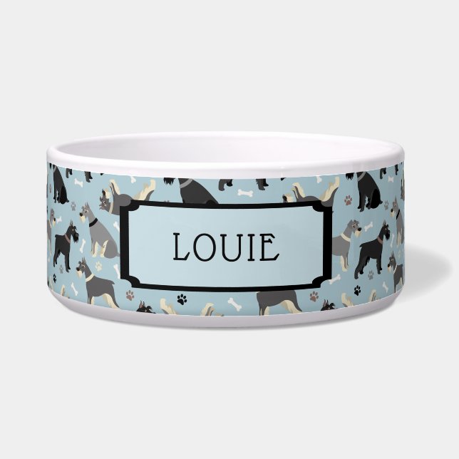 名前をカスタムするシュナウザーポーズアンドボーンズドッグ ボウル (正面)