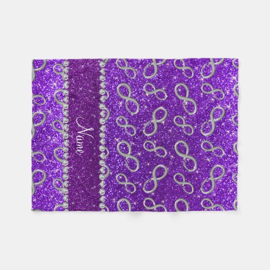 名前をカスタムするシルバーインフィニティインディゴパープルグリッター フリースブランケット (正面(横))
