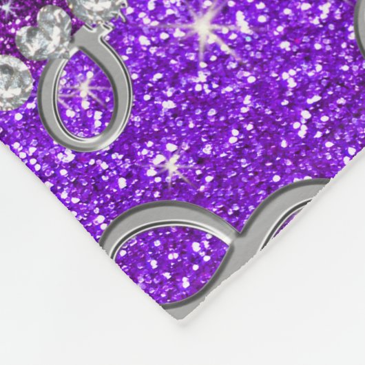 名前をカスタムするシルバーインフィニティインディゴパープルグリッター フリースブランケット (角)