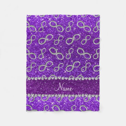名前をカスタムするシルバーインフィニティインディゴパープルグリッター フリースブランケット (正面)