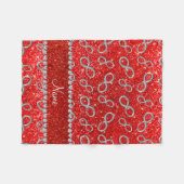 名前をカスタムするシルバーインフィニティネオンレッドグリッター フリースブランケット (正面(横))