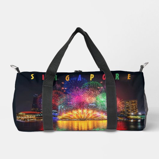 名前をカスタムするシンガポール花火 ダッフルバッグ (正面)