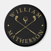 名前をカスタムするシンプルゴルフクラブブラックアンド金ゴールド マグネット (正面)