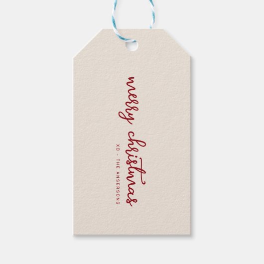 名前をカスタムするシンプルラベルでベージュメリークリスマス ギフトタグ (正面)