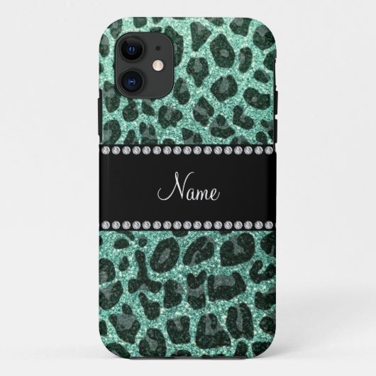 名前をカスタムするシーフオムグリーングリッターleopard print Case-Mate iPhoneケース (裏面)