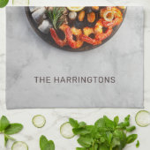 名前をカスタムするシーフードプラッタ キッチンタオル (折り畳み)