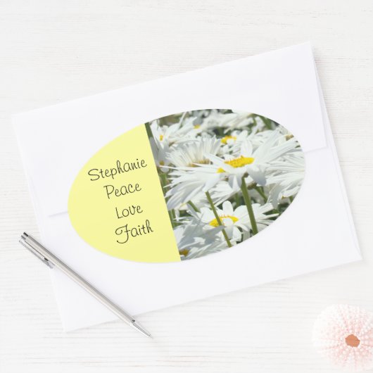 名前をカスタムするシール平和ラブ信仰デイジー花 楕円形シール (封筒)