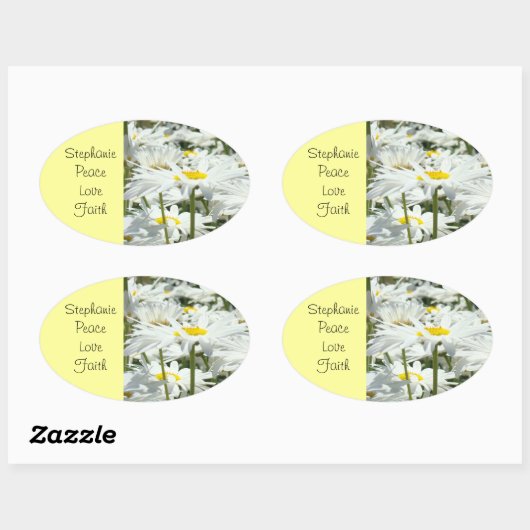 名前をカスタムするシール平和ラブ信仰デイジー花 楕円形シール (シート)