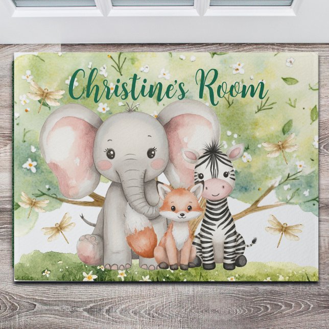名前をカスタムするジャングルアニマルズトンフライ ドアマット (クリエイターアップロード済み)
