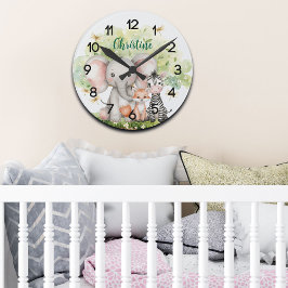 名前をカスタムするジャングルアニマルズトンフライ ラウンド壁時計