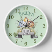 名前をカスタムするジャングルサファリアニマルズグリーンクロック 壁時計 (正面)