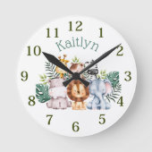名前をカスタムするジャングルサファリアニマルズラウンドクロック ラウンド壁時計 (正面)