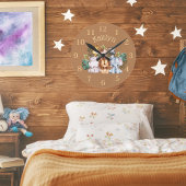 名前をカスタムするジャングルサファリアニマルズラウンドクロック 壁時計