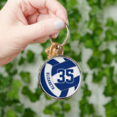 名前をカスタムするジャージー番号オン青ホワイトバレーボール キーホルダー (手)