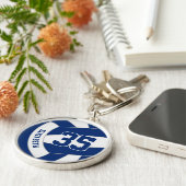 名前をカスタムするジャージー番号オン青ホワイトバレーボール キーホルダー (側面)