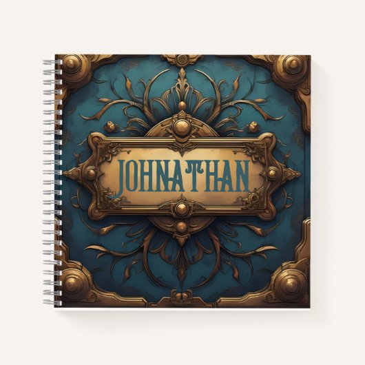 名前をカスタムするジャーナルinヴェルディグリス&金ゴールド ノートブック (正面)
