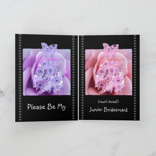 名前をカスタムするジュニアブライドメイドピンクの花柄のドレス 招待状 (内部)