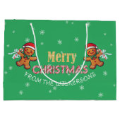 名前をカスタムするジンジャーブレッドマンメリークリスマス ラージペーパーバッグ (裏面)