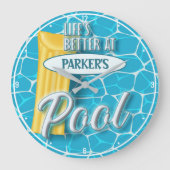 名前をカスタムするスイミングプールパーティー水中競技おもしろい ラージ壁時計 (正面)