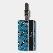 名前をカスタムするスカイブルーグリッターバイオリン音符 ラゲッジタグ (正面縦)
