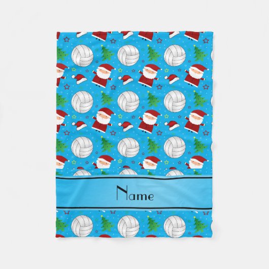 名前をカスタムするスカイブルーバレーボールクリスマスパターン フリースブランケット (正面)