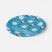 名前をカスタムするスカイブルーバレーボールクリスマスパターン ペーパープレート (アングル)