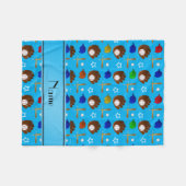 名前をカスタムするスカイブルーベースボールグローブハットボール フリースブランケット (正面(横))