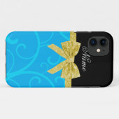 名前をカスタムするスカイブルー渦金ゴールドグリッター弓 Case-Mate iPhoneケース (裏面(横))