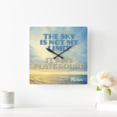 名前をカスタムするスカイ引用文 スクエア壁時計 (ホーム)