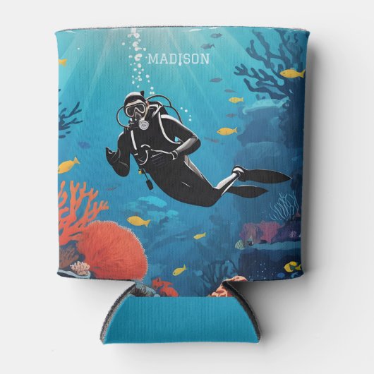 名前をカスタムするスキューバダイバー 缶クーラー (正面)